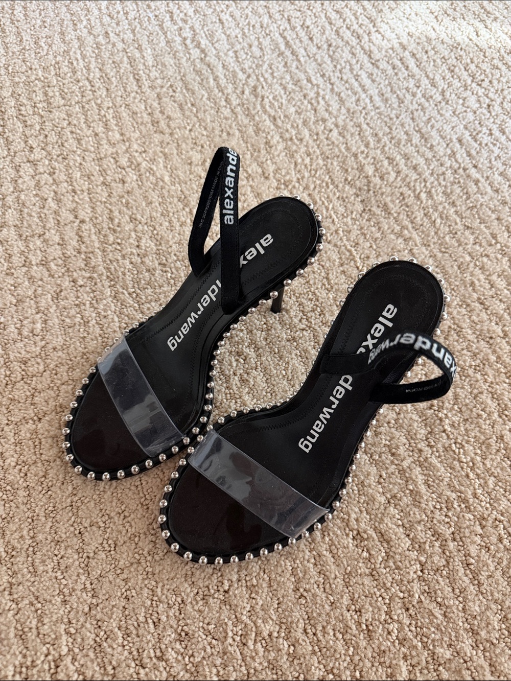 Alexander Wang Black Clear-strap Slingback Sandals with Silver Studs